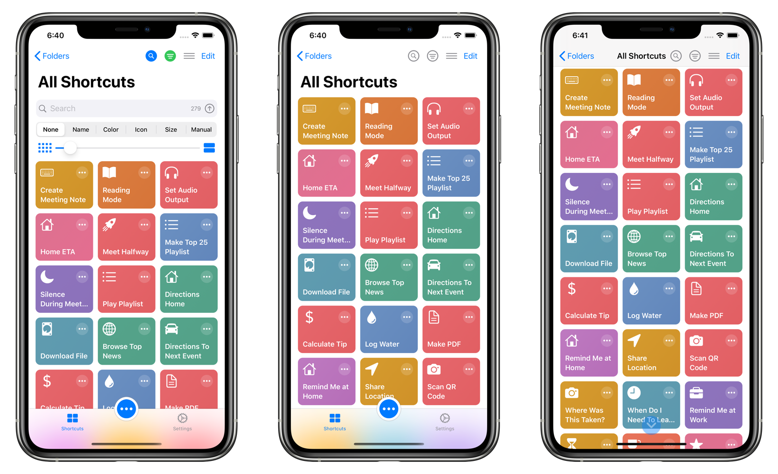Maximizing screen real estate for the Shortcuts View