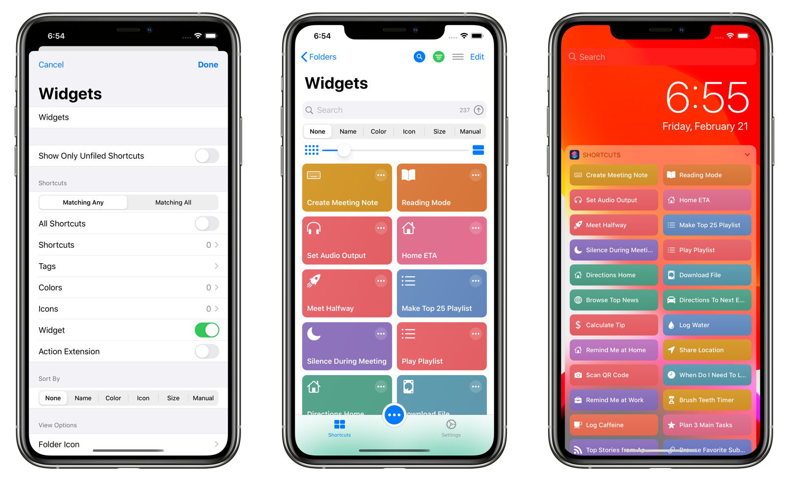 Shortcuts that display in the Shortcuts Today extension