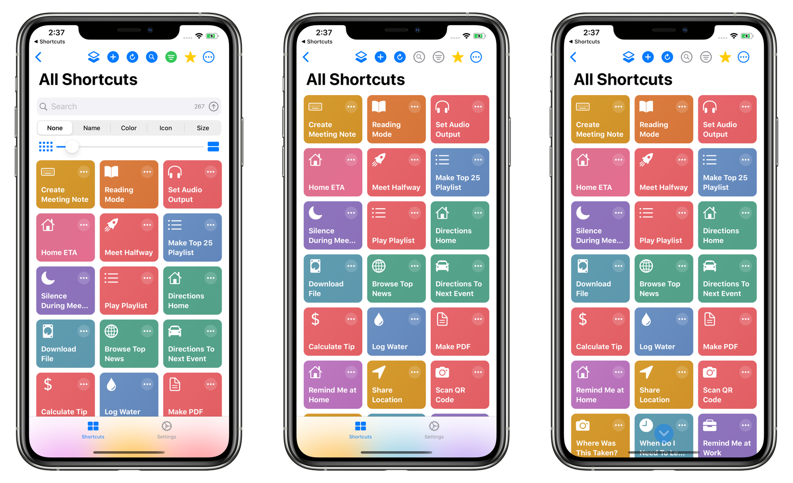 Maximizing screen real estate for the Shortcuts View
